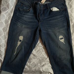 Women’s Distressed Blue Jeans Capris